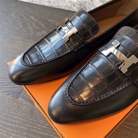 hermes croco black strret men|hermes slip on shoes men.